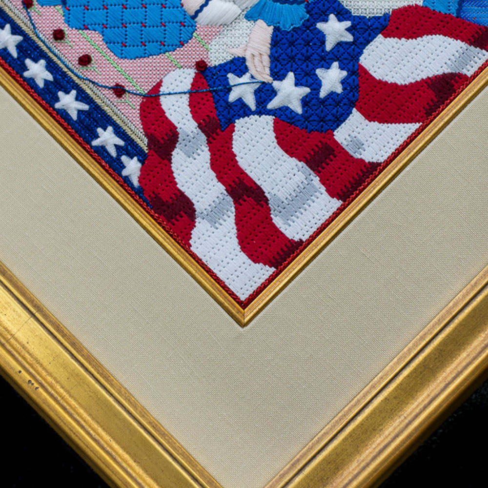 moulding detail of Betsy Ross-inspired work in our frame shop