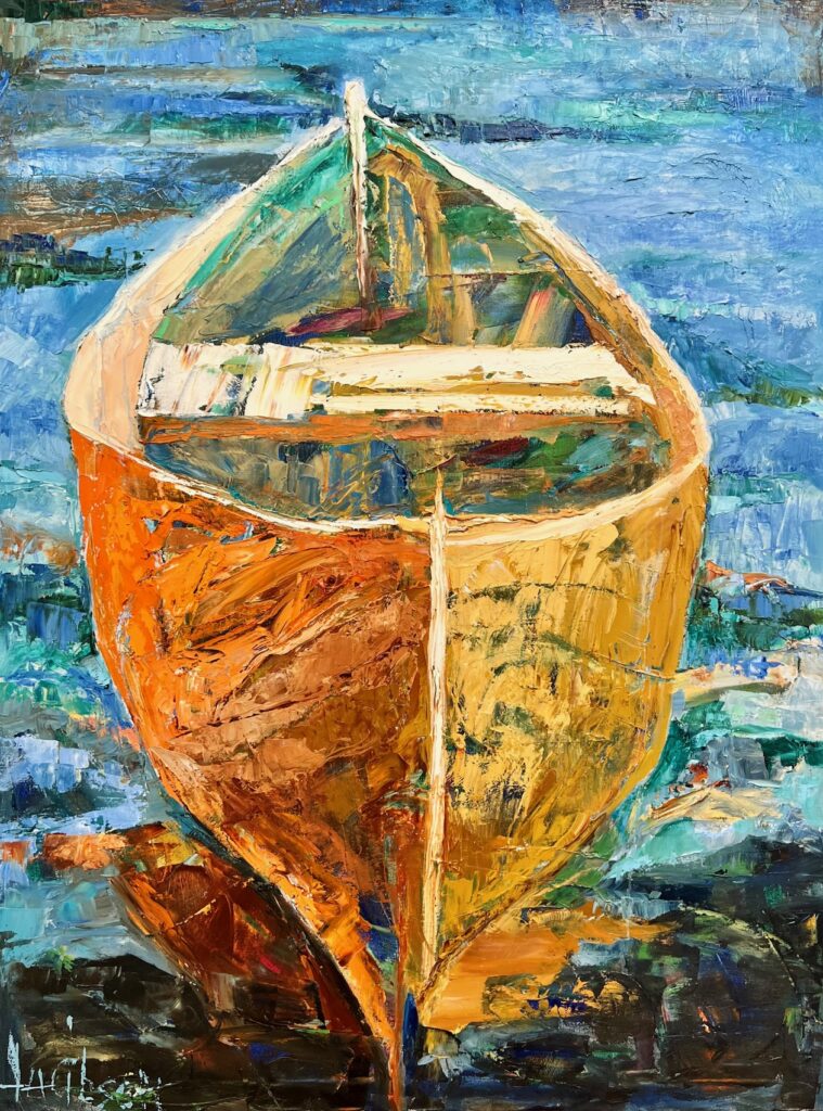 Sunrise on the lake boat by lee gibson