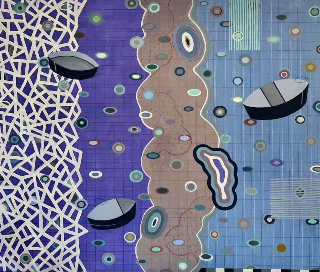 Abstract ariel view of mud island painting in blue