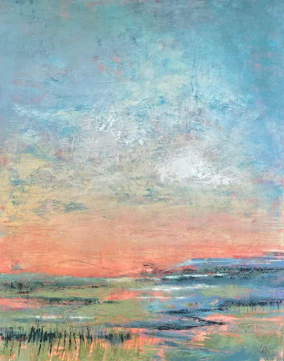 Sunset painting with salmon colors